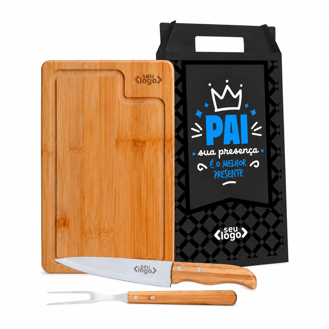 Kit Churrasco Bambu e Inox 3 Pçs